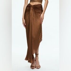Women's Brown Odelia Asymmetric Pleated Maxi Skirt Size O [like new - worn once]